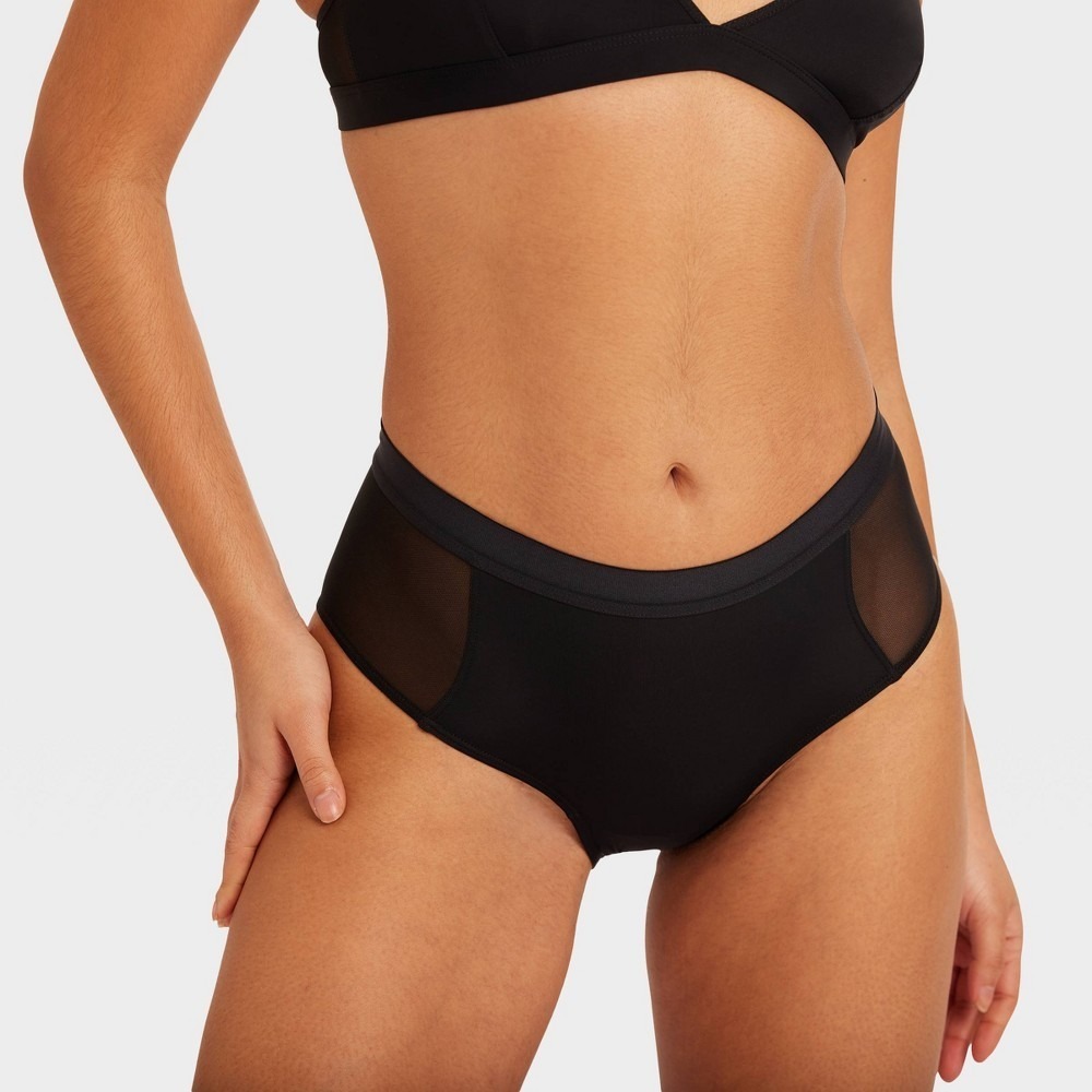 Parade Re:Play High-Rise Brief Panties Womens S Eightball Black Mesh Panel NWT